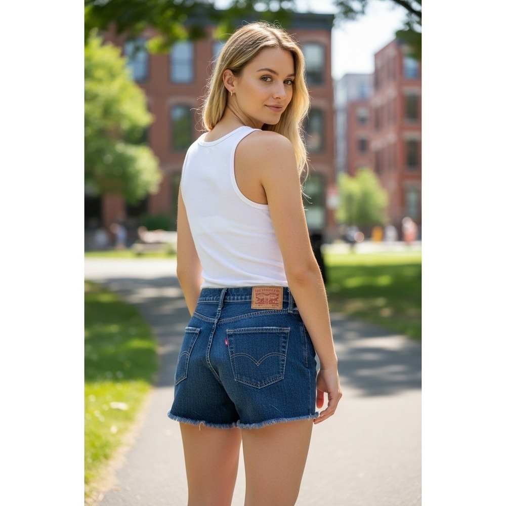 Levi's 514 Women's High Rise Cut Off Blue Denim Shorts Distressed Size 29W